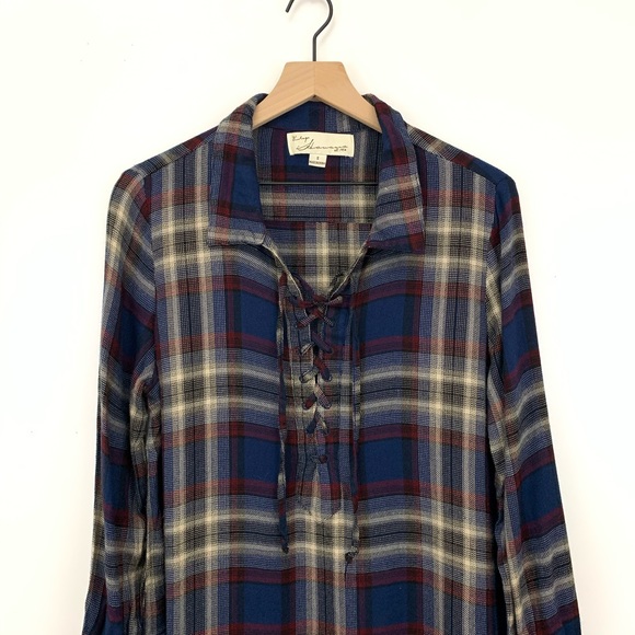 Vintage Havana Lace Up Plaid Tunic Dress Small - Picture 2 of 7